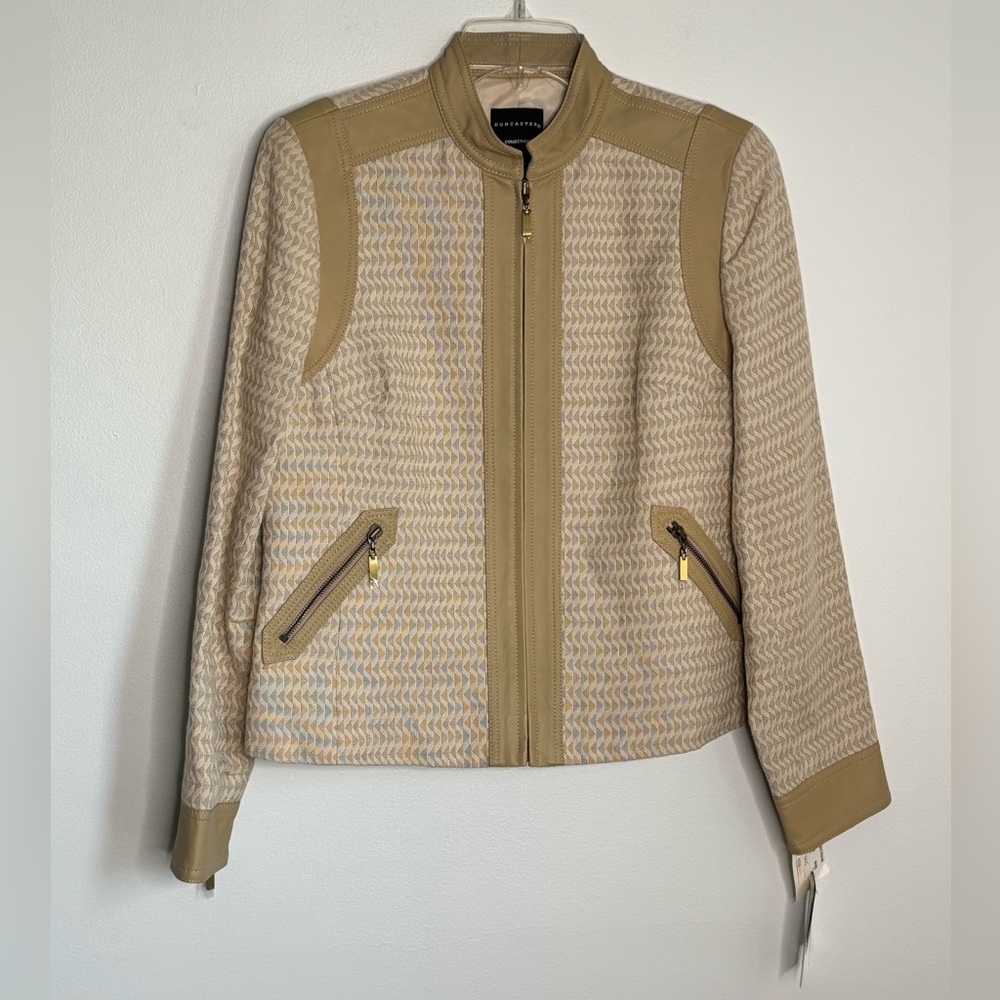 VTG/NWT Doncaster Skirt Suit Set, Size 10, Stunning Tan/Cream w/ Leather Trim - Picture 2 of 16